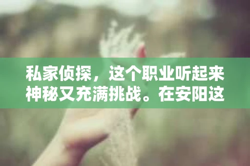 私家侦探，这个职业听起来神秘又充满挑战。在安阳这座历史悠久的城市里，私家侦探的身影同样活跃在街头巷尾。今天，就让我带你走进安阳私家侦探的世界，一探究竟。